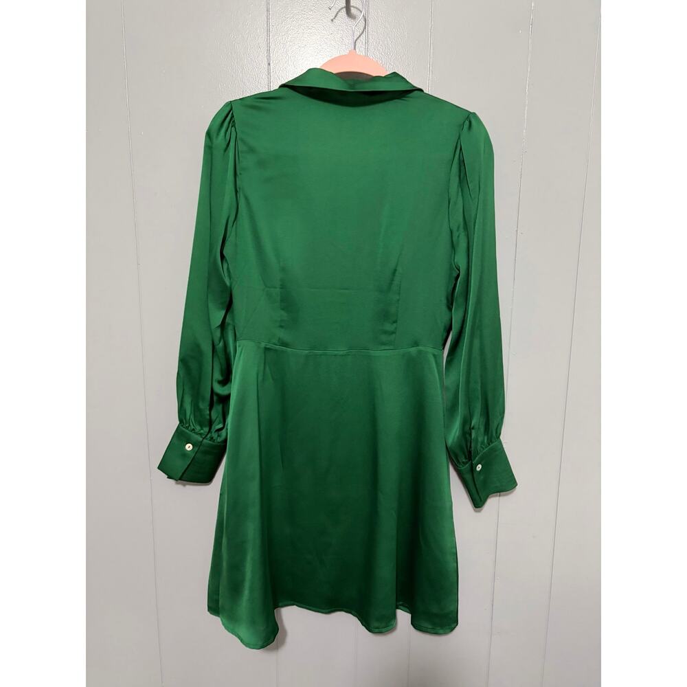 Modcloth Gilli Green Satin Long Sleeve Button-down Party A-line Dress M - Picture 6 of 9